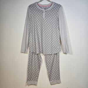 Cuddl Duds Grey and White Polka Dot Pajamas Womens Size LG